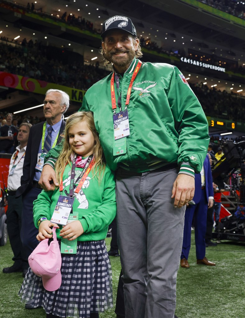 Bradley Cooper and daughter Lea at Super Bowl 2025 Sunday