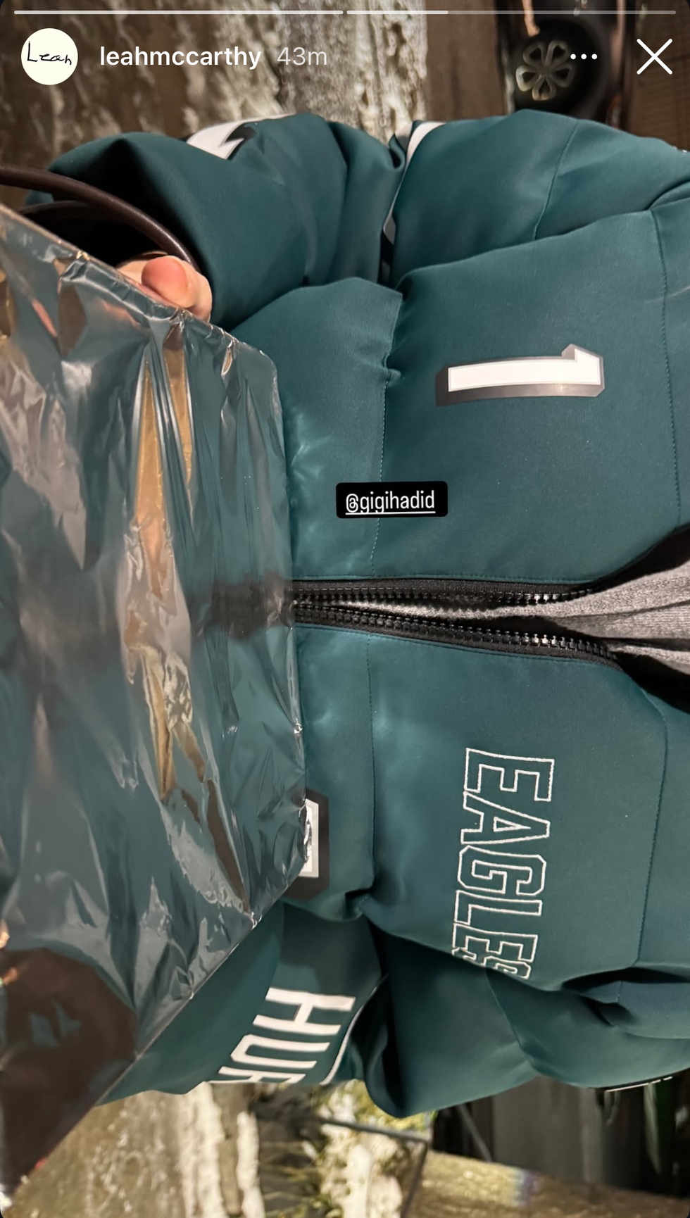 gigi hadid in her eagles gear
